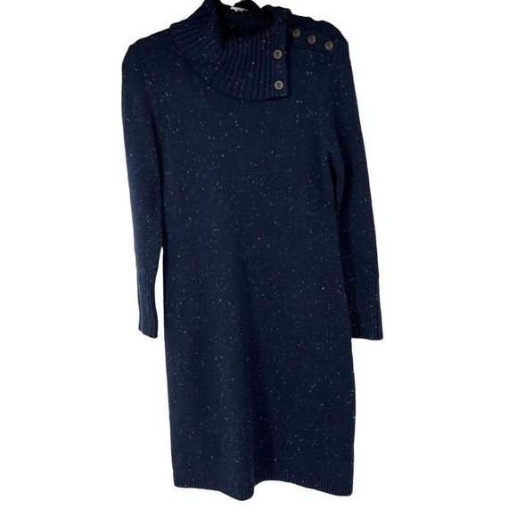 Talbots Dresses & Skirts - Talbots Blue Cowl Button Neck Long Sleeve Sweater Dress